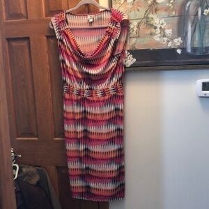 Worthington stretch size medium pink orange white and black dress